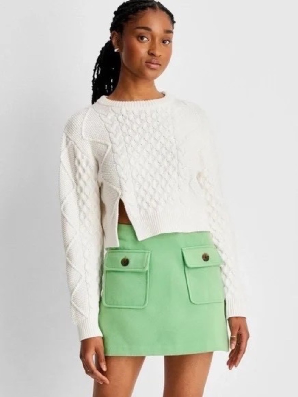 Future Collective Reese Blutstein Cropped Cable Sweater White Size S